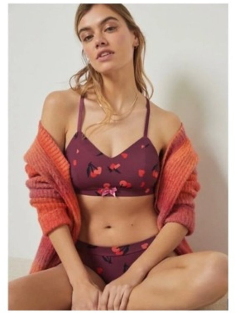 Anthropologie Chiara Perano Rosy Cross-Back Bralette in Maroon – Size Medium